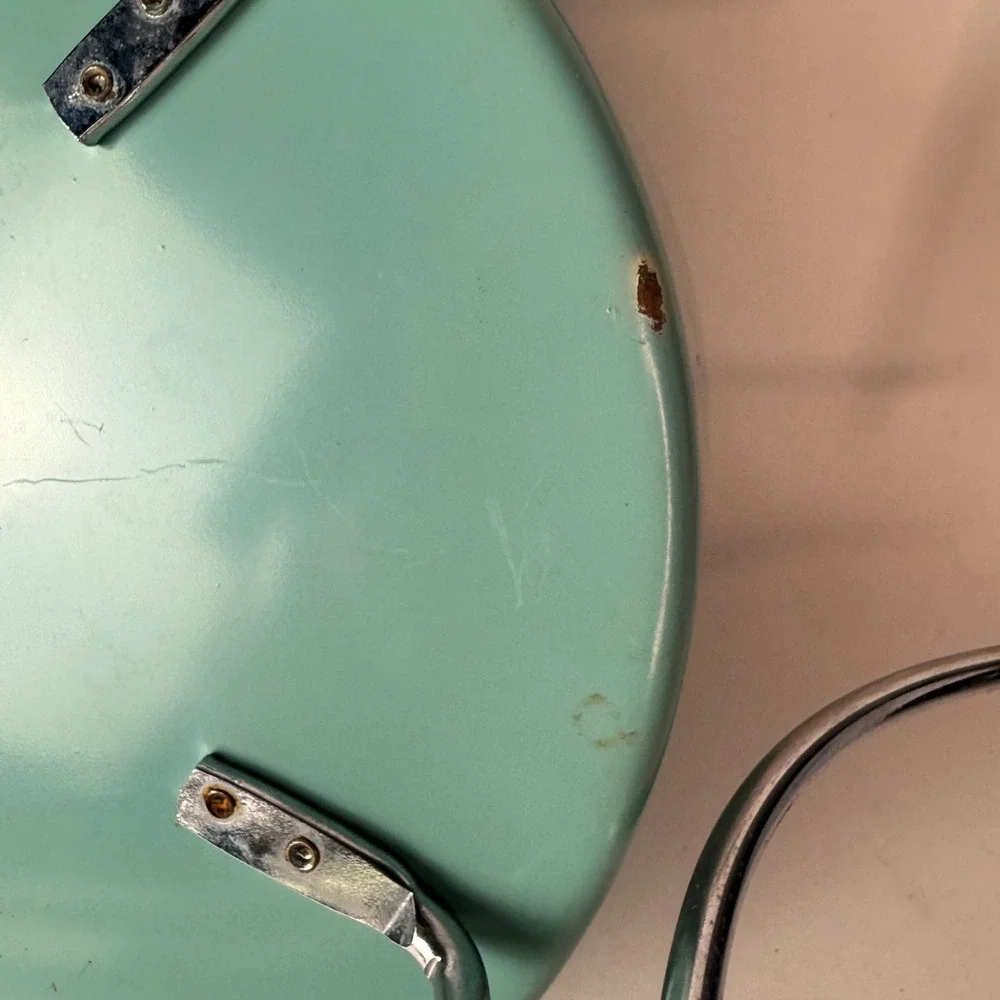 RARE Vtg Pyrex Atomic Turquoise Wheat 595 Chafing Serving Dish Chrome Cradle Lid